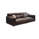 Living Room Tan Leather Wood Frame Three Seater Sofa Image - 2
