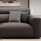 Living Room Tan Leather Wood Frame Three Seater Sofa Image - 5