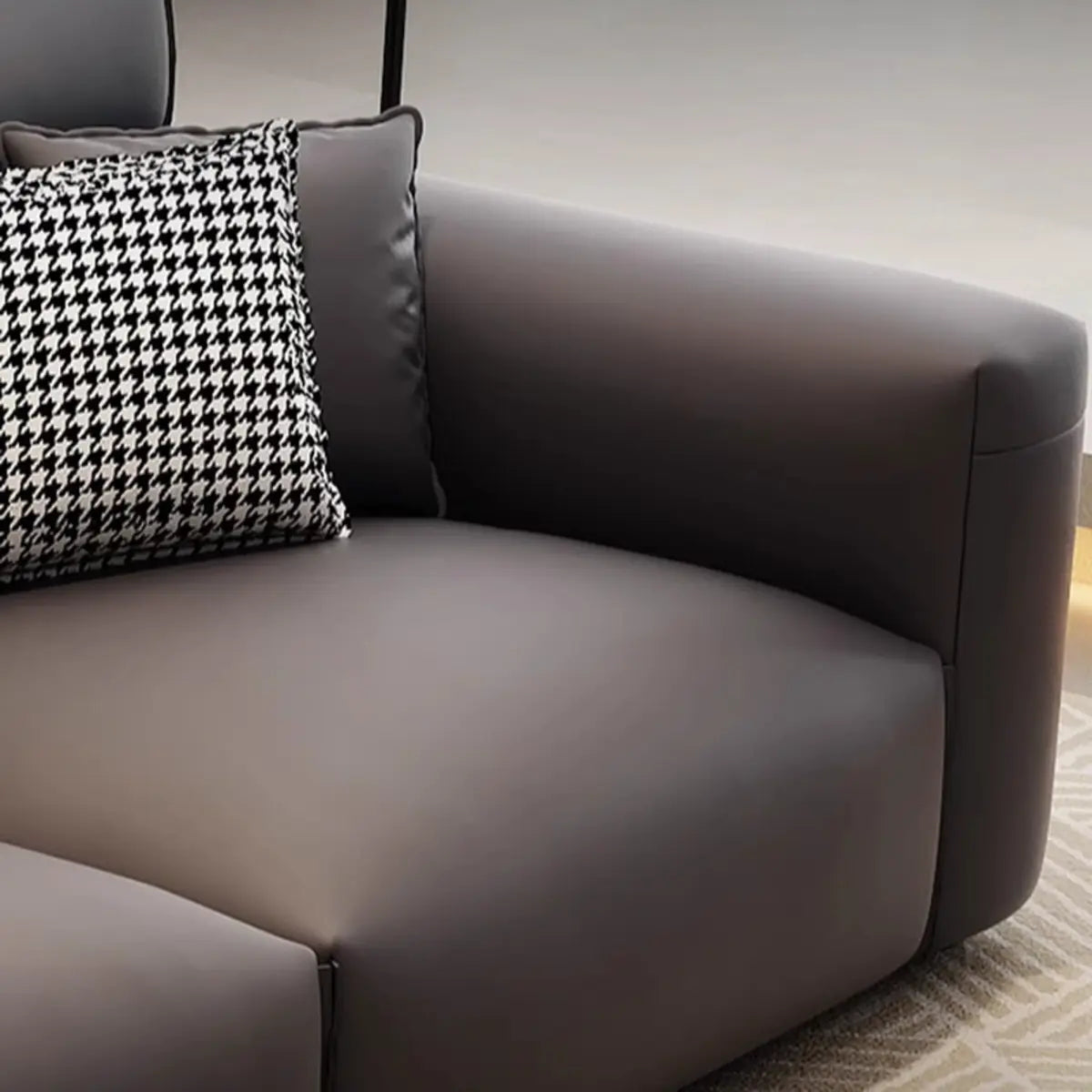 Living Room Tan Leather Wood Frame Three Seater Sofa Image - 6