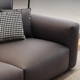 Living Room Tan Leather Wood Frame Three Seater Sofa Image - 6