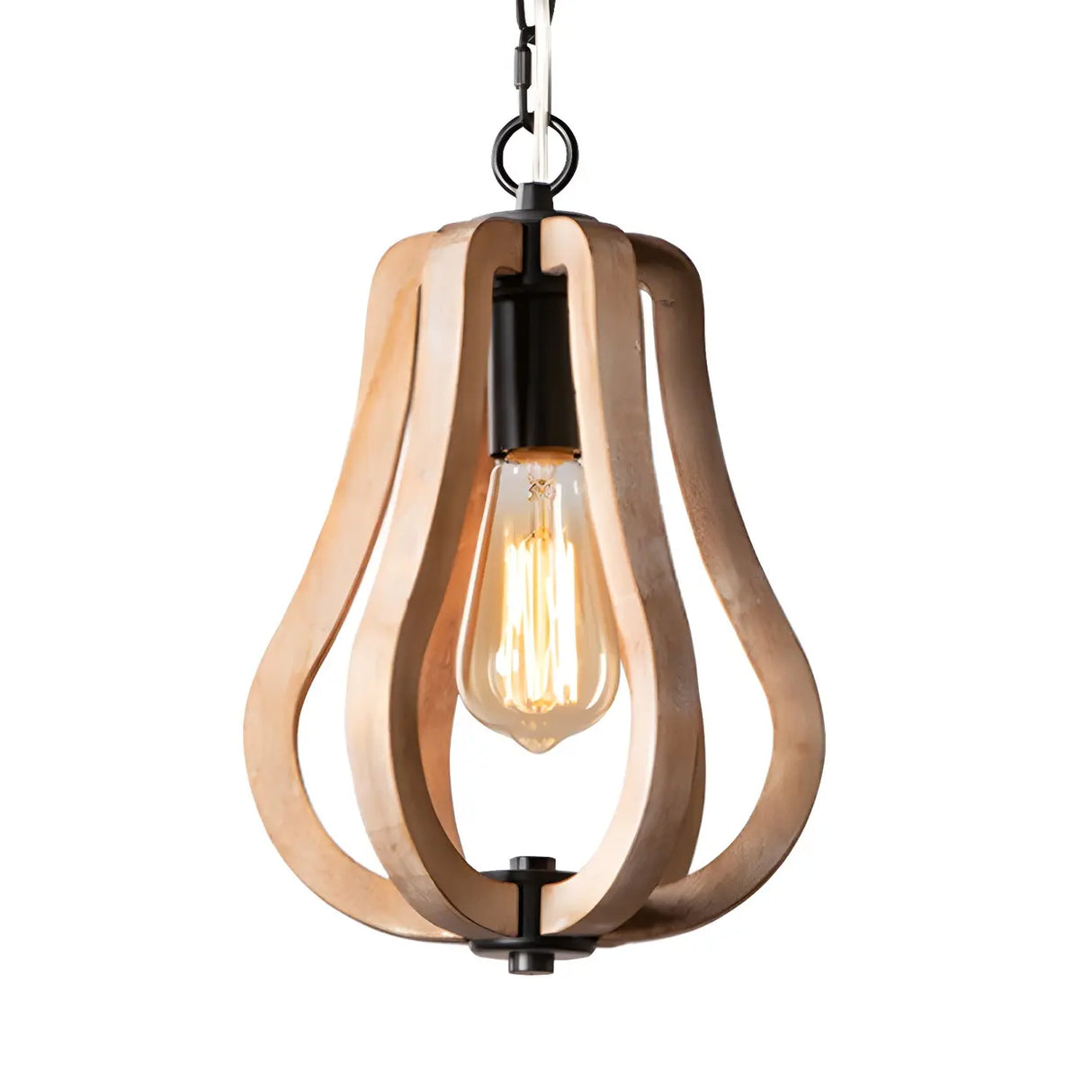 Living Room Traditional Wood Brown Orb Pendant Light Image - 10