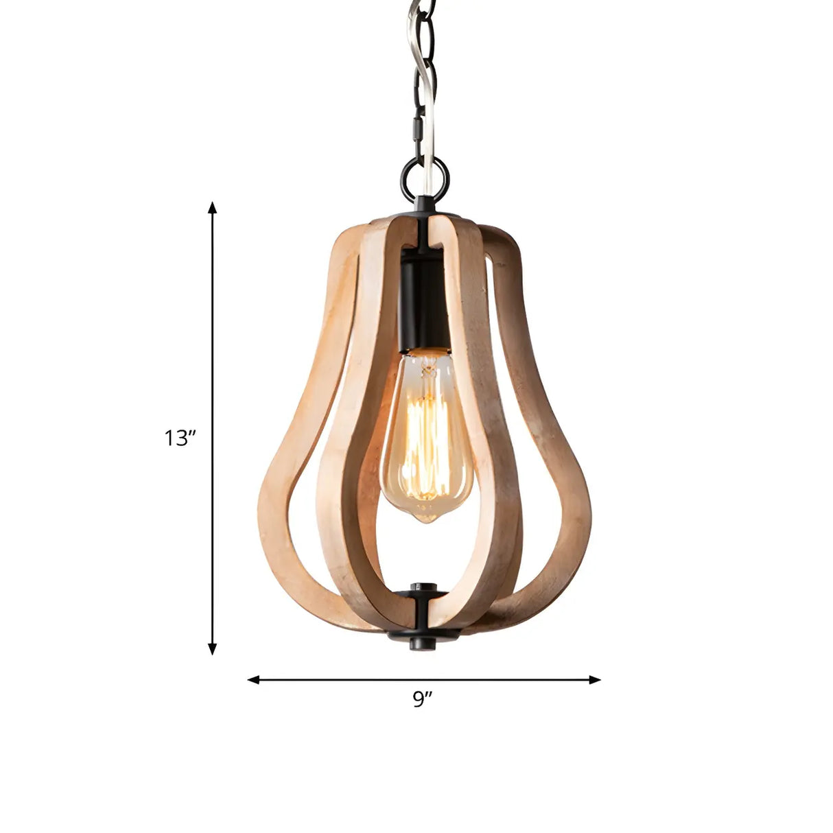 Living Room Traditional Wood Brown Orb Pendant Light 