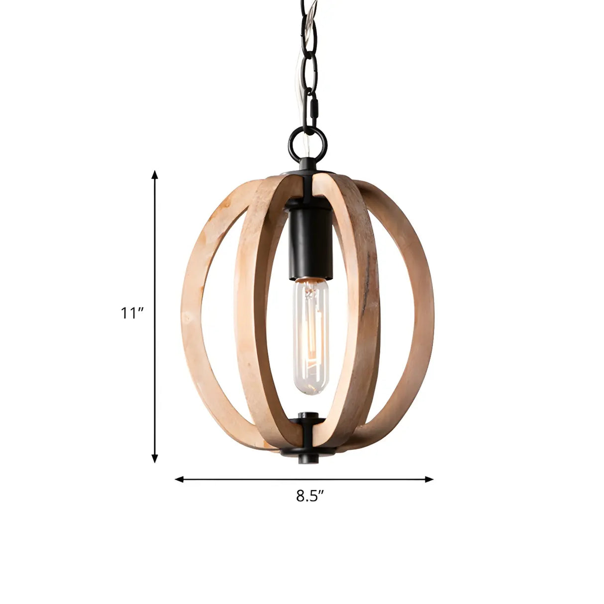 Living Room Traditional Wood Brown Orb Pendant Light Image - 12