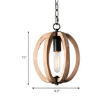 Living Room Traditional Wood Brown Orb Pendant Light Image - 12