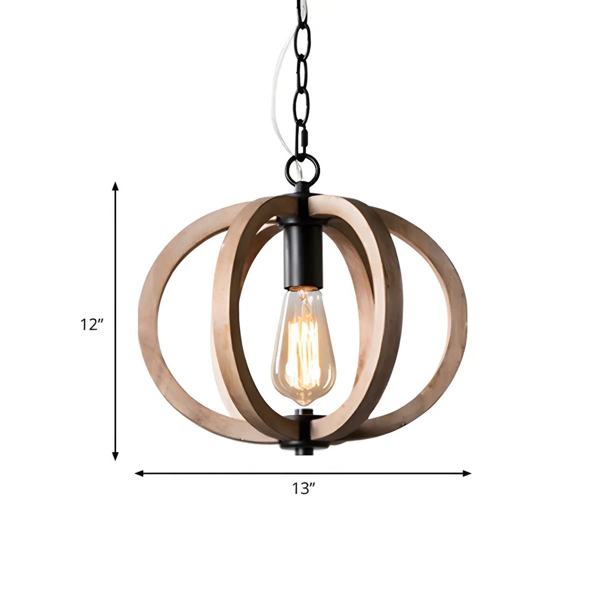Living Room Traditional Wood Brown Orb Pendant Light Image - 13