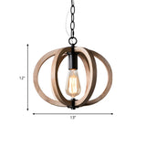 Living Room Traditional Wood Brown Orb Pendant Light Image - 13
