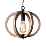 Living Room Traditional Wood Brown Orb Pendant Light Image - 3
