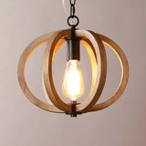 Living Room Traditional Wood Brown Orb Pendant Light Image - 4