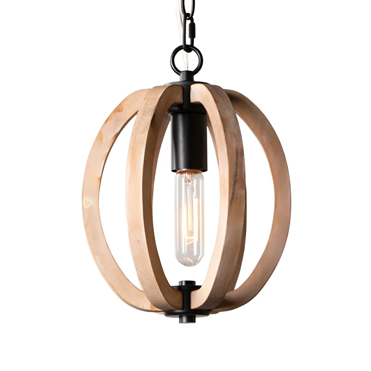 Living Room Traditional Wood Brown Orb Pendant Light Image - 6