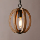 Living Room Traditional Wood Brown Orb Pendant Light Image - 7