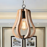 Living Room Traditional Wood Brown Orb Pendant Light Image - 8