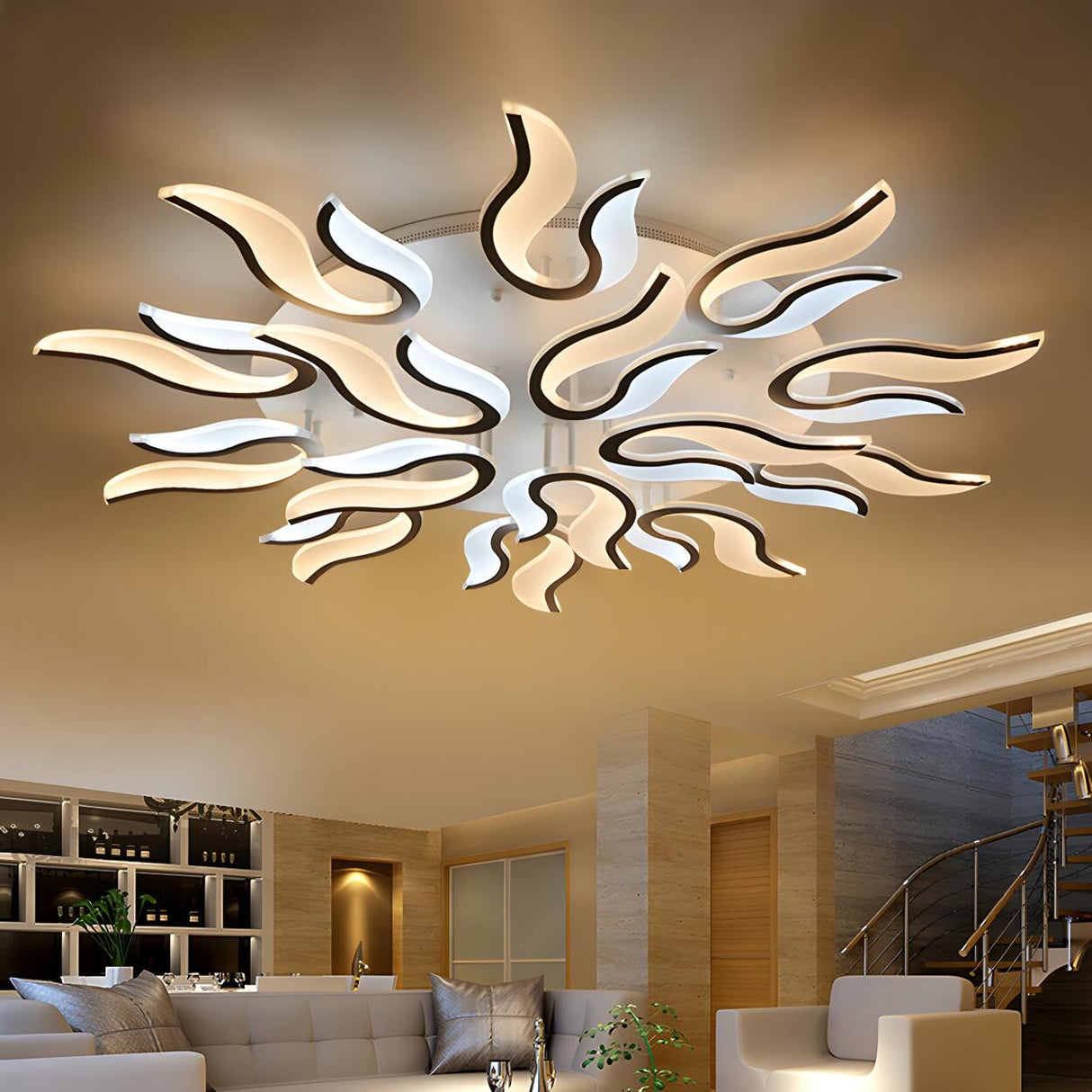 Living Room Trendy White Blossom LED Flush Mount Light Image - 8