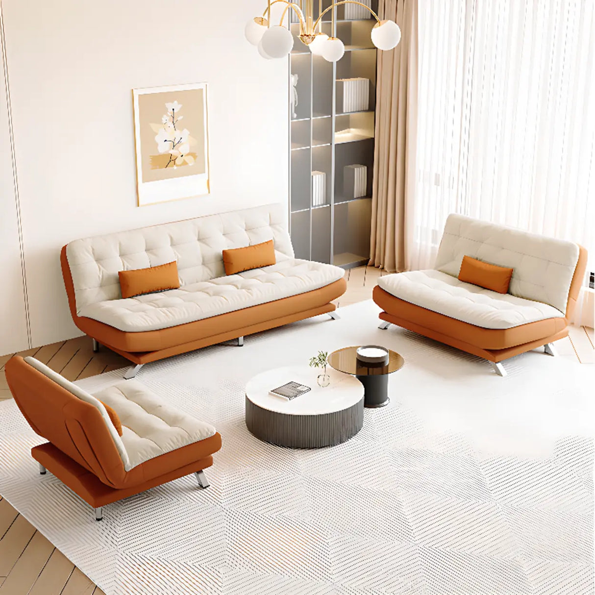 Living Room Two-Color Fabric Wooden Frame Loveseat Image - 4