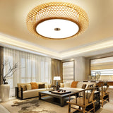 Living Room Vintage Bamboo Round Flush Mount Light Image - 1