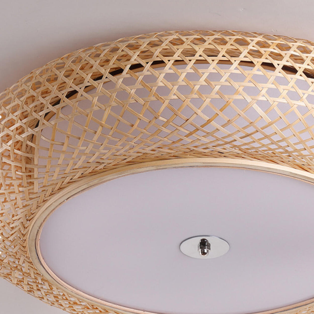 Living Room Vintage Bamboo Round Flush Mount Light Image - 10