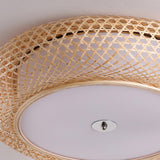 Living Room Vintage Bamboo Round Flush Mount Light Image - 10