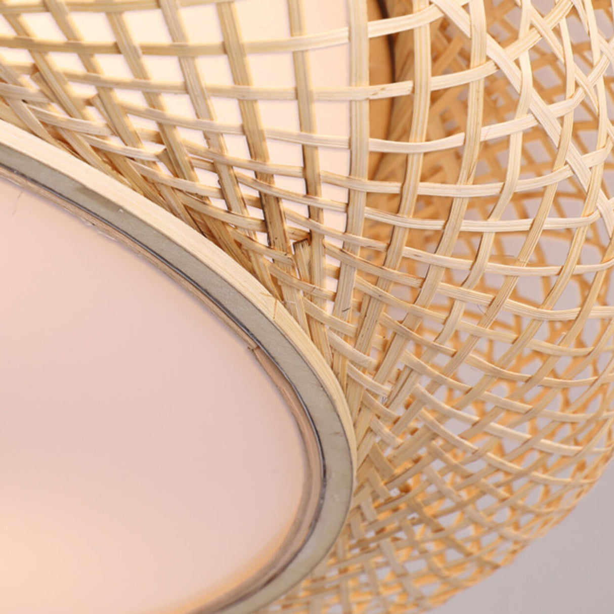 Living Room Vintage Bamboo Round Flush Mount Light Image - 11