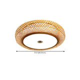 Living Room Vintage Bamboo Round Flush Mount Light Image - 20
