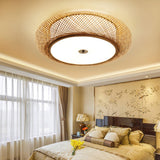 Living Room Vintage Bamboo Round Flush Mount Light Image - 3