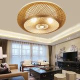 Living Room Vintage Bamboo Round Flush Mount Light Image - 4
