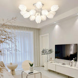 Living Room White Flower Semi-Flush Mount Lamp 13-Light Image - 1
