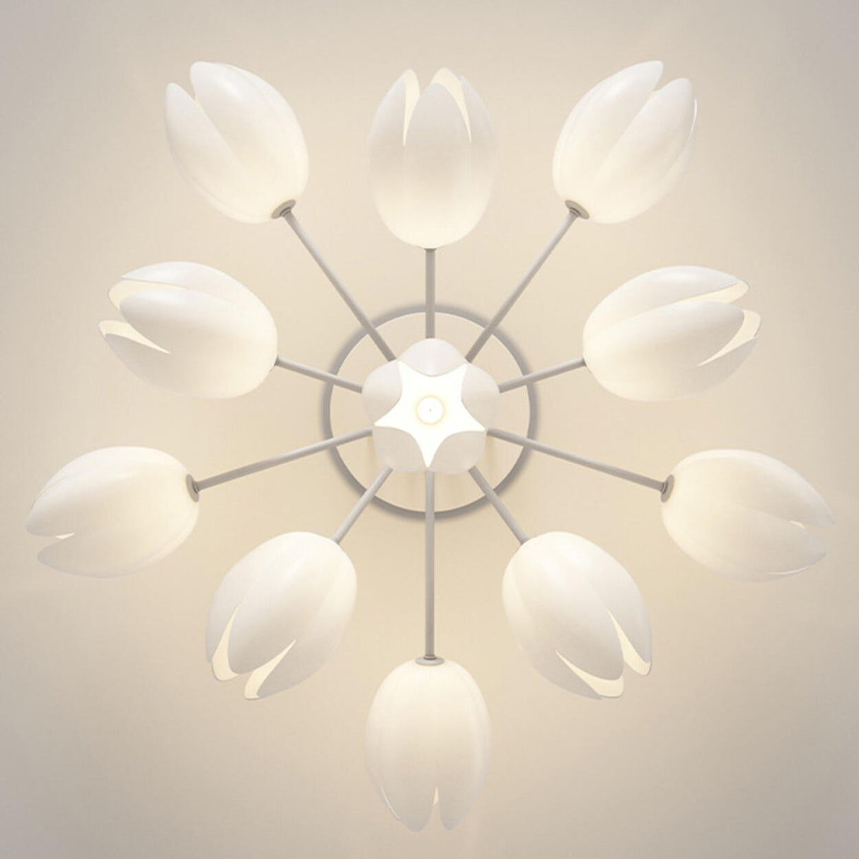 Living Room White Flower Semi-Flush Mount Lamp 13-Light Image - 10