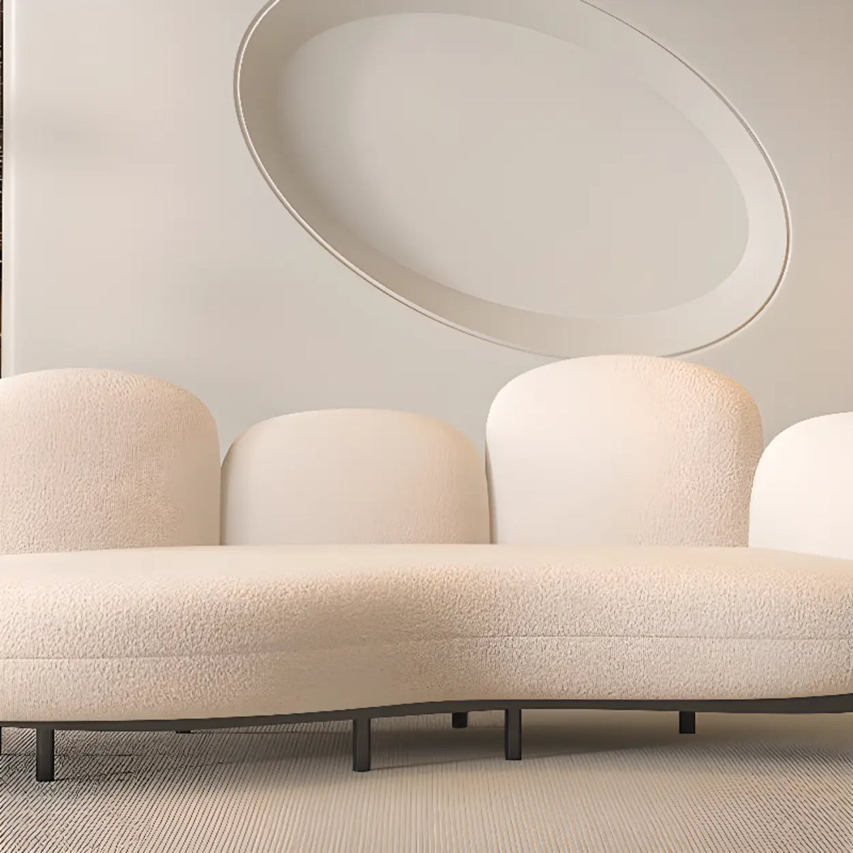 Living Room White Tight Back Metal Frame Curved Sofa Image - 10