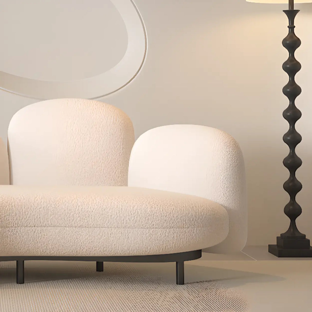 Living Room White Tight Back Metal Frame Curved Sofa Image - 11