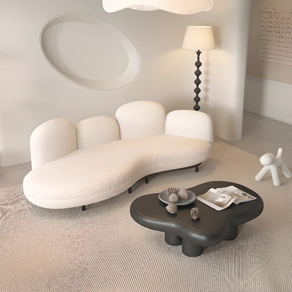 Living Room White Tight Back Metal Frame Curved Sofa Image - 4