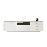 Living Room White Wood Enclosed Storage Long TV Stand Image - 2