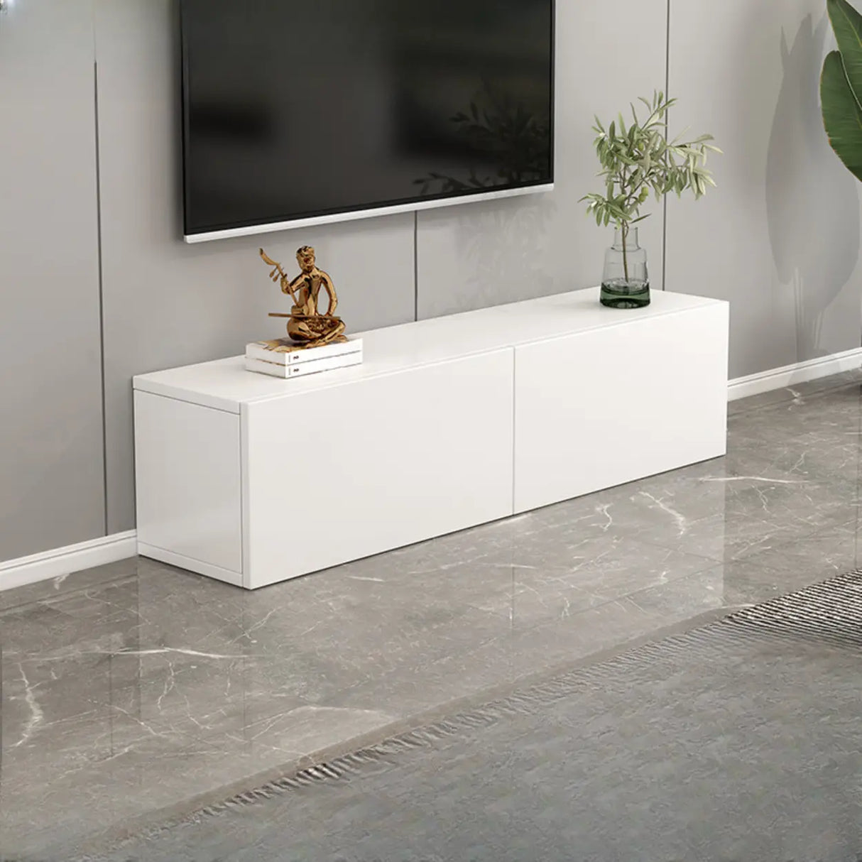 Living Room White Wooden Rectangular Drawers TV Stand Image - 12