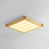 Living Room Wood Rectangle Grid LED Flush Mount Light Image - 10