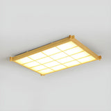 Living Room Wood Rectangle Grid LED Flush Mount Light Image - 11