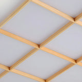 Living Room Wood Rectangle Grid LED Flush Mount Light Image - 13