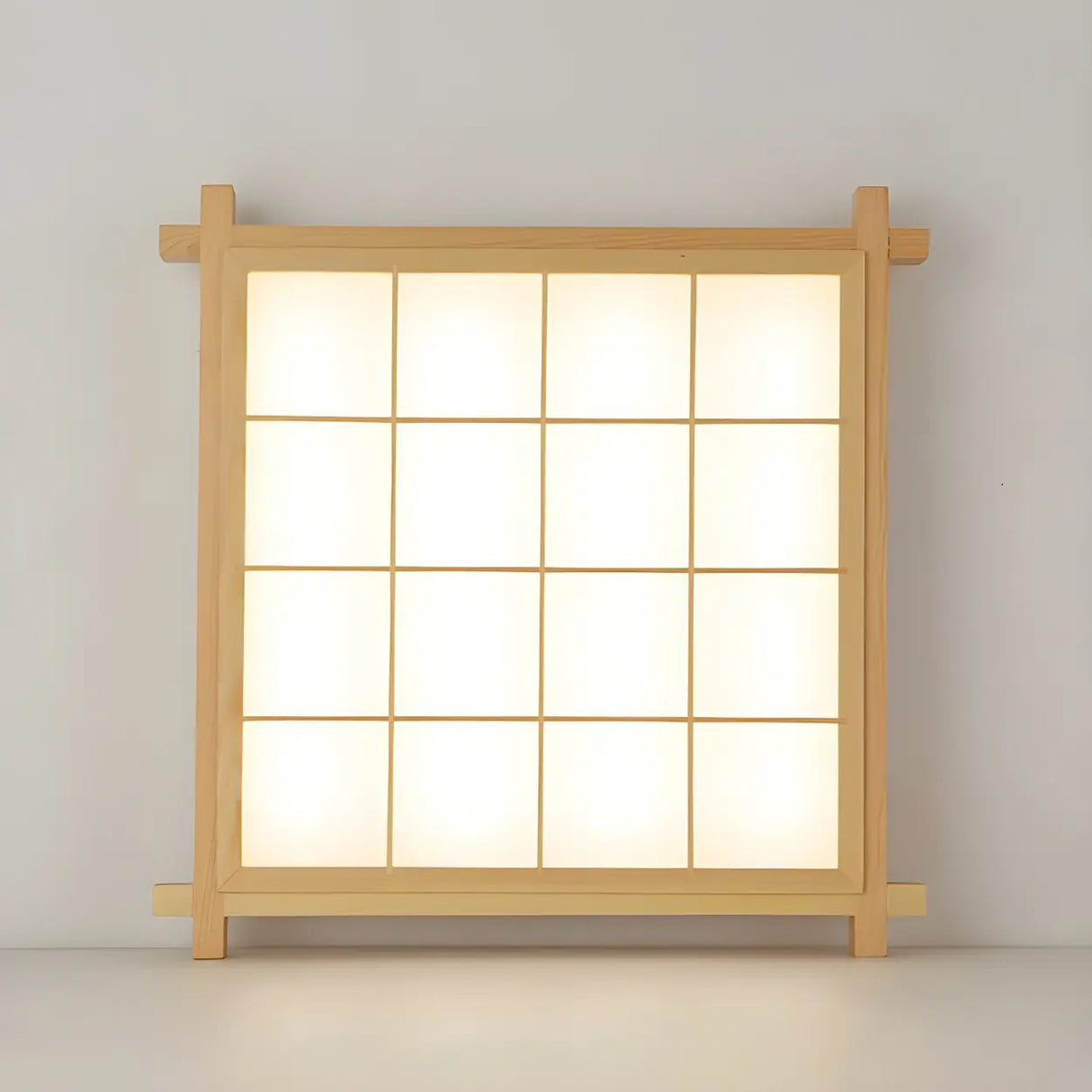 Living Room Wood Rectangle Grid LED Flush Mount Light Image - 16