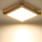 Living Room Wood Rectangle Grid LED Flush Mount Light Image - 17
