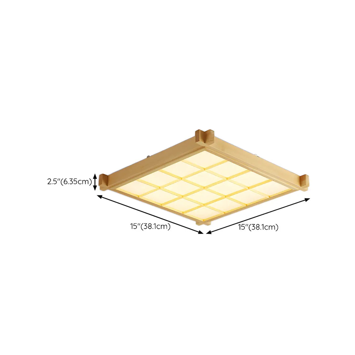 Living Room Wood Rectangle Grid LED Flush Mount Light 