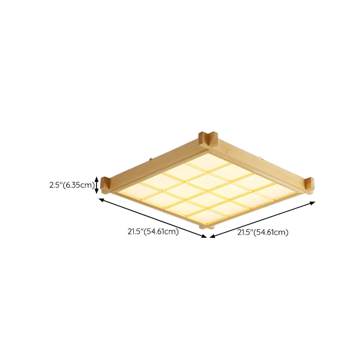 Living Room Wood Rectangle Grid LED Flush Mount Light Image - 20