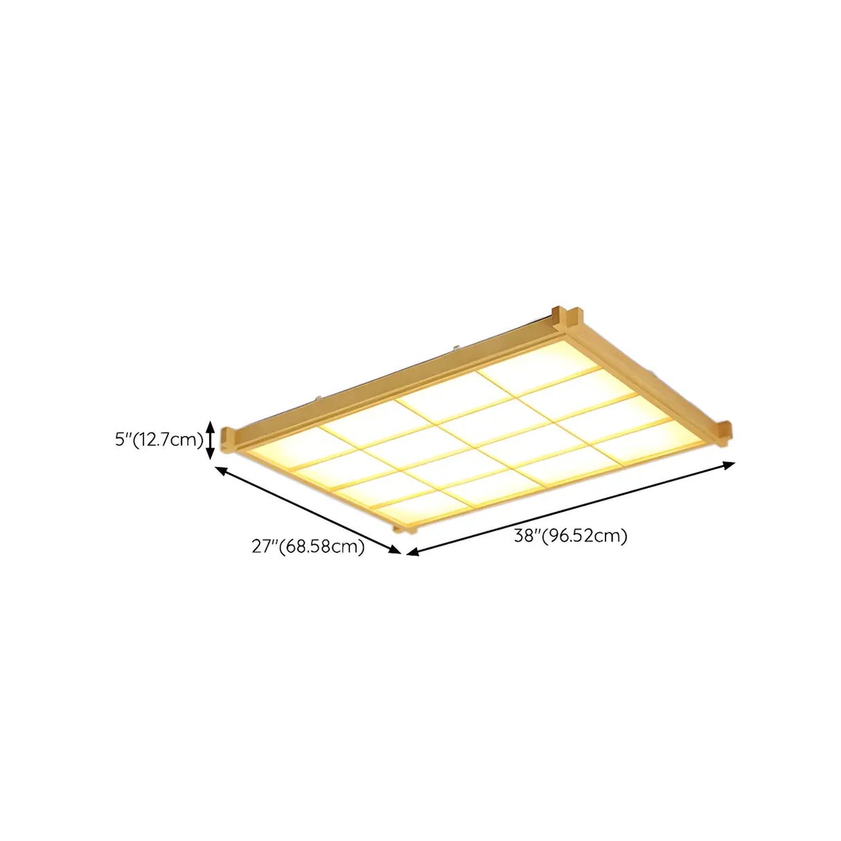 Living Room Wood Rectangle Grid LED Flush Mount Light Image - 22