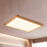 Living Room Wood Rectangle Grid LED Flush Mount Light Image - 3