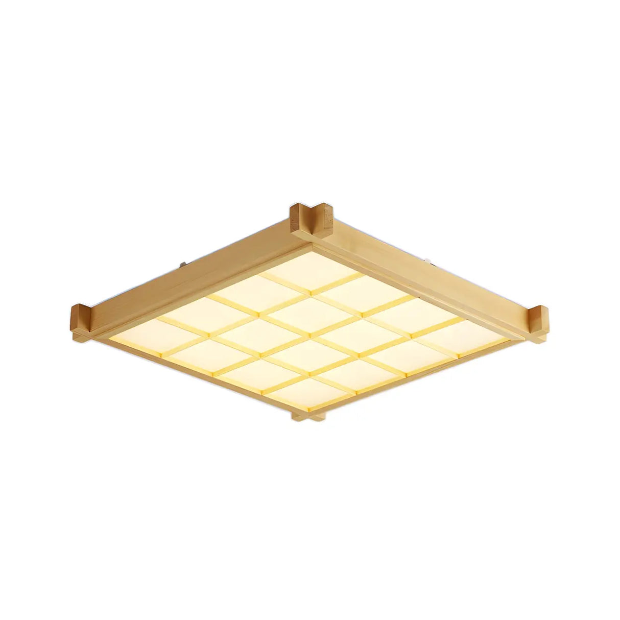 Living Room Wood Rectangle Grid LED Flush Mount Light Image - 6