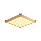 Living Room Wood Rectangle Grid LED Flush Mount Light Image - 6