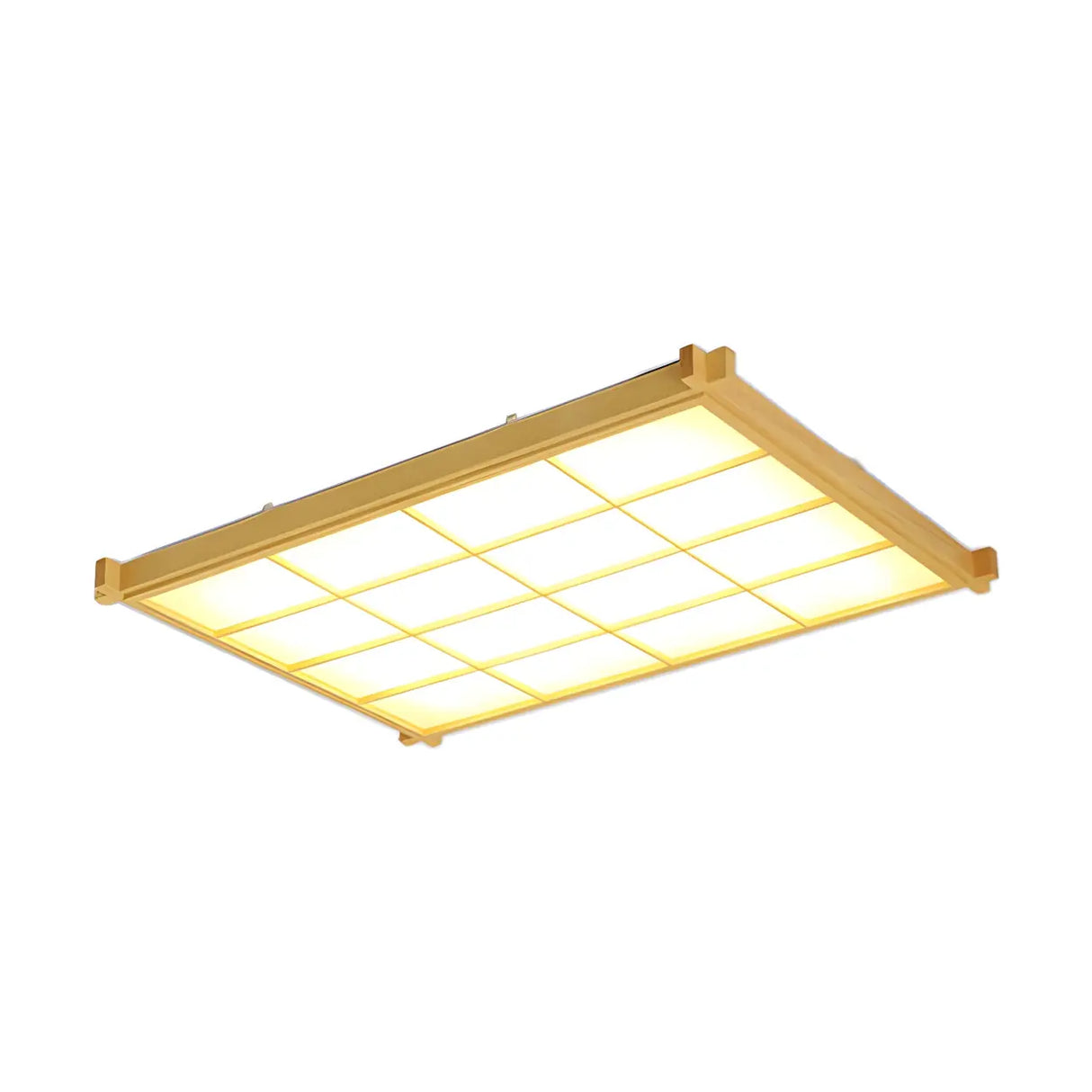 Living Room Wood Rectangle Grid LED Flush Mount Light Image - 7