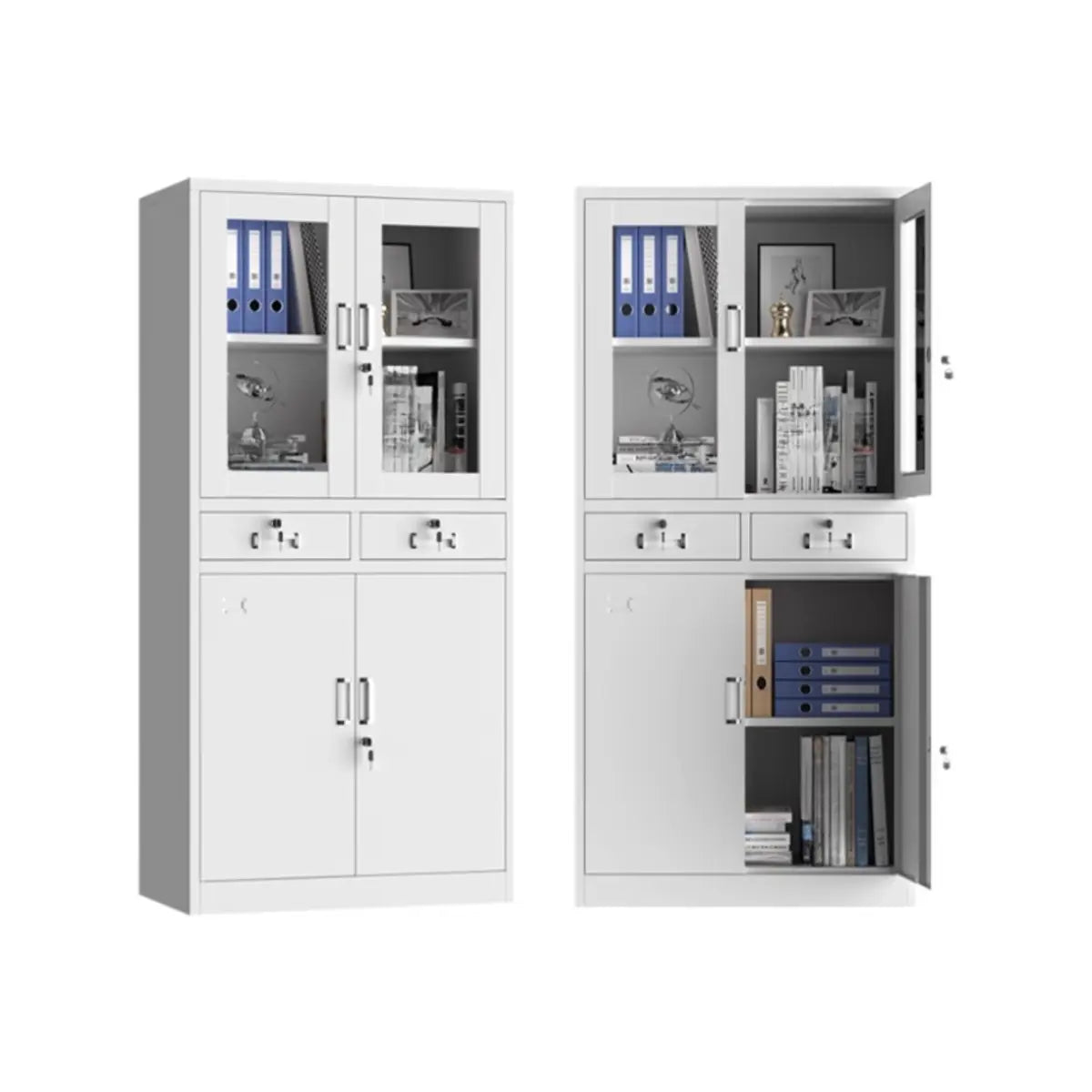 Lockable White Steel Office Storage Cabinet with Shelves Image - 10