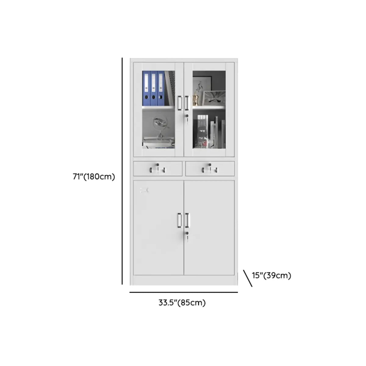 Lockable White Steel Office Storage Cabinet with Shelves 