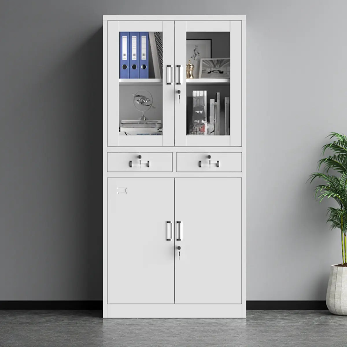 Lockable White Steel Office Storage Cabinet with Shelves Image - 3