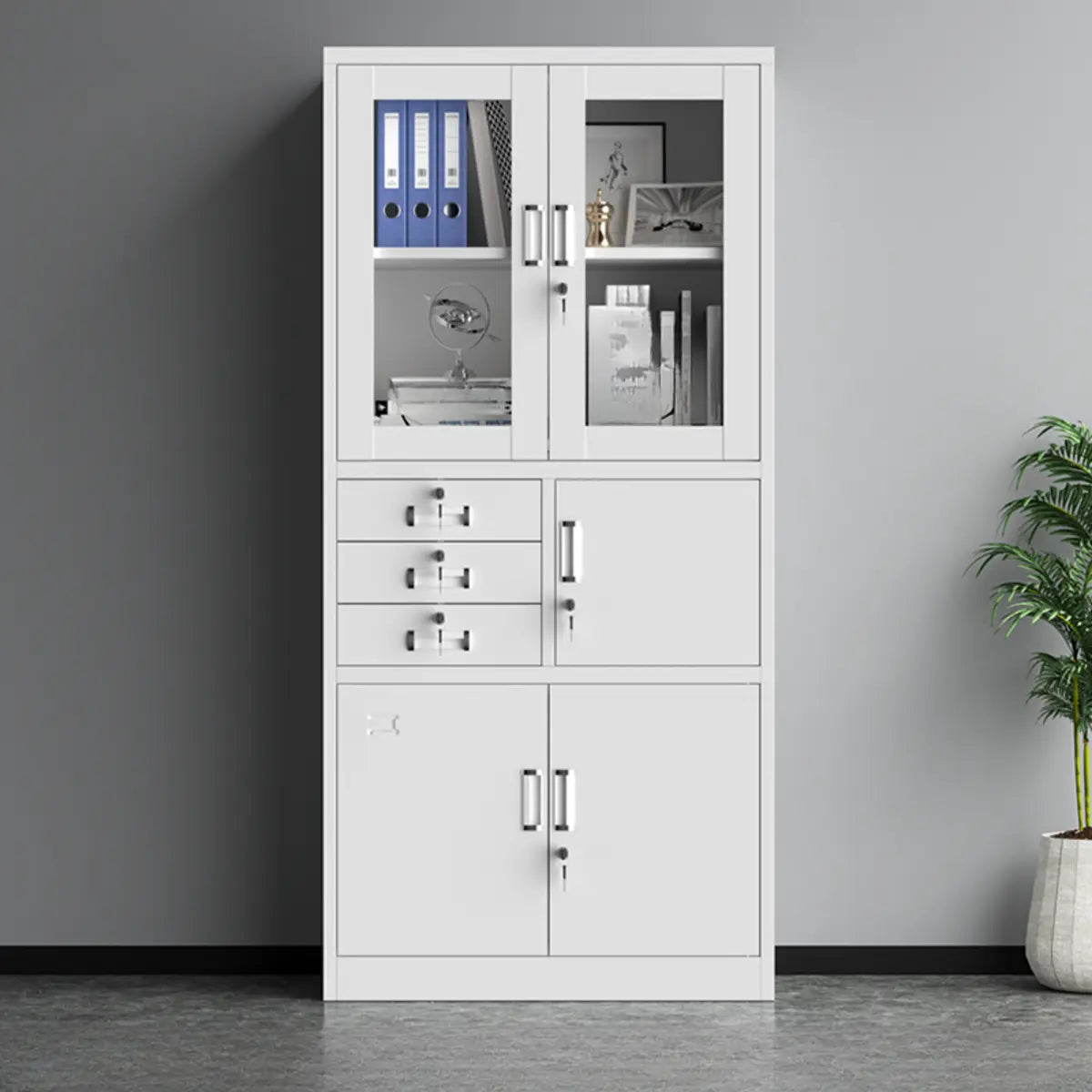 Lockable White Steel Office Storage Cabinet with Shelves Image - 5