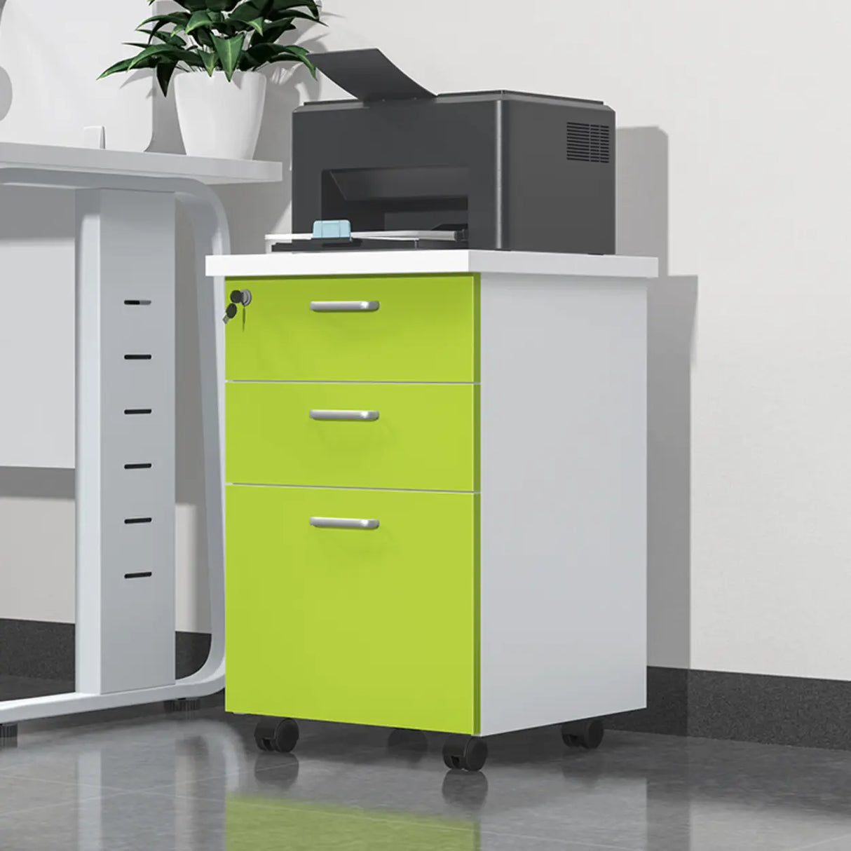 Lockable Wood Vertical Filing Cabinet with Printer Storage Image - 7