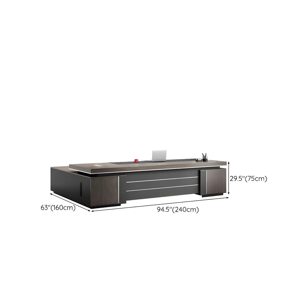 Long Brown Wood L-Shape Black Base Executive Desk Image - 17