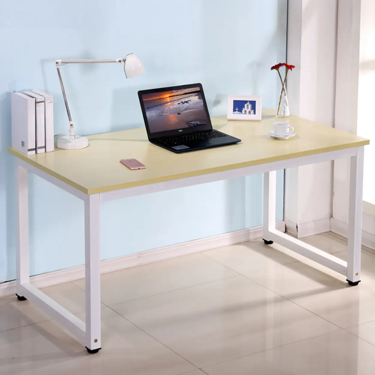 Long Light Walnut Wooden Computer Desk  Image - 4